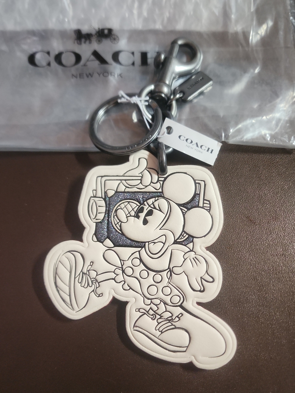Coach X Disney Colab. Minnie Mouse Leather Key Charm Sparkle Enlaid Boombox Nwt